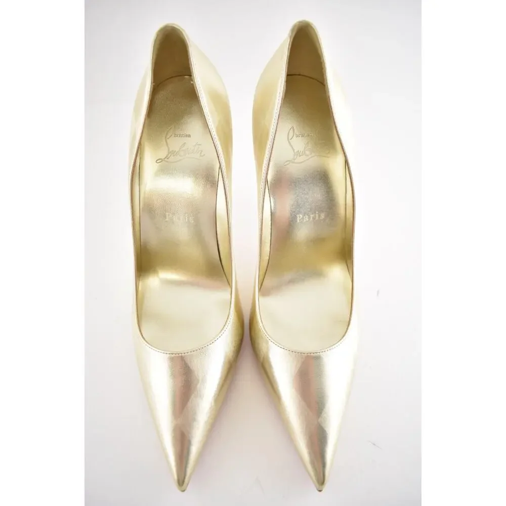 Christian Louboutin Miss Z 100 Platino Chiaro Gold Nappa Losange Heel Pump 38.5